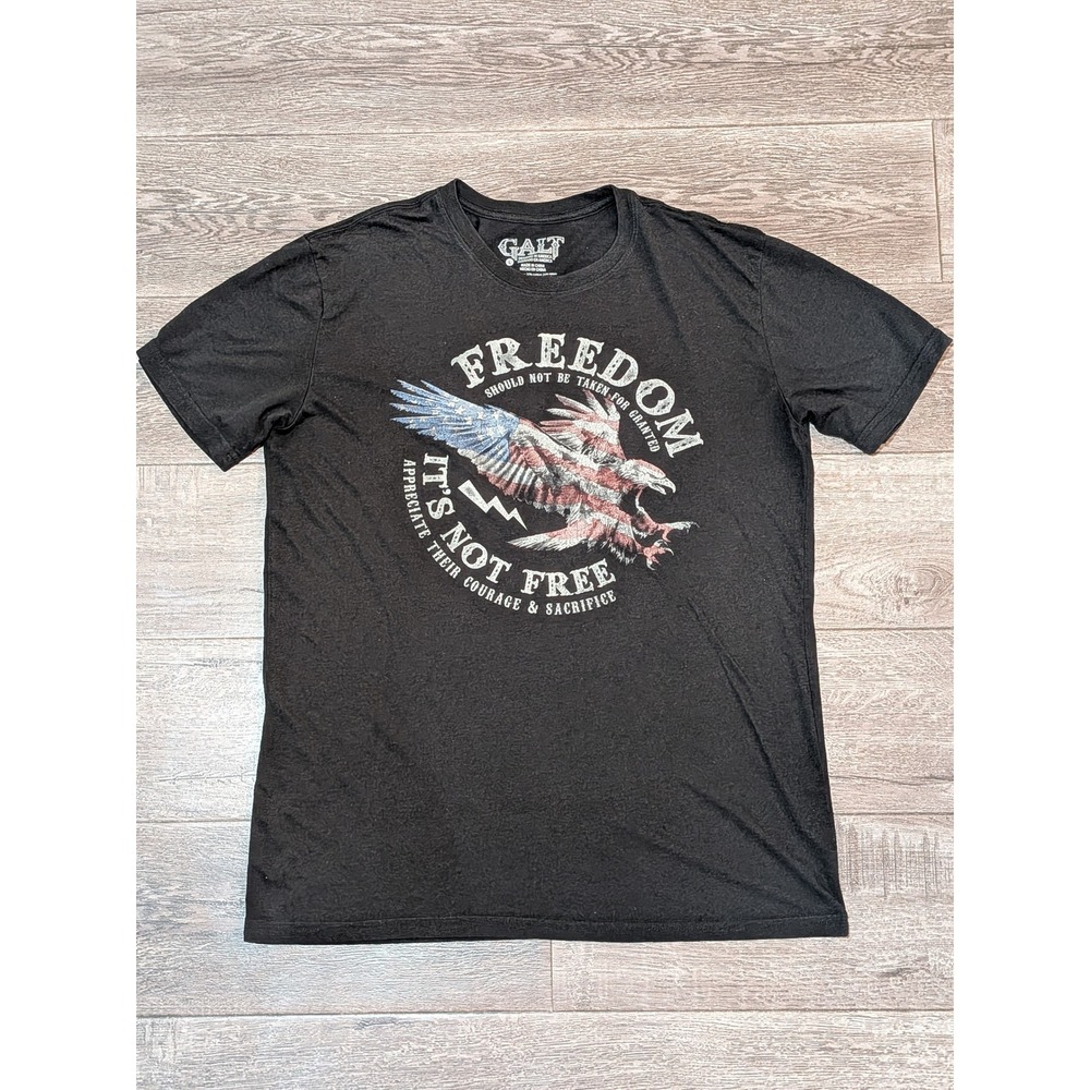 Galt Freedom Its Not Free Graphic T-Shirt Mens Large Black Eagle American Flag